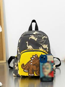 Mochila con diseño de dinosaurio de dibujos animados de moda, pequeña bolsa escolar con estampado lindo - Gris - Ver 2