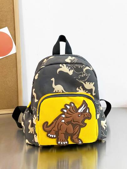 Fashionable Cartoon Dinosaur Pattern Backpack, Cute Print Small School Bag