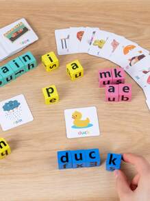 Juego de construcción con letras de madera, tarjetas didácticas de emparejamiento de letras del alfabeto, cubos ABC de palabras de vista, rompecabezas educativo Montessori, regalo para niños preescolares niños y niñas de 3 a 5 años, juguetes de niña, juguetes de 6 años, juegos de madera, juego de ortografía, juegos de niño, juguetes de niño de 10 años