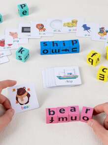 Juego de construcción con letras de madera, tarjetas didácticas de emparejamiento de letras del alfabeto, cubos ABC de palabras de vista, rompecabezas educativo Montessori, regalo para niños preescolares niños y niñas de 3 a 5 años, juguetes de niña, juguetes de 6 años, juegos de madera, juego de ortografía, juegos de niño, juguetes de niño de 10 años