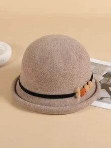 100% Woolen Fedora Hat - Khaki - View 2