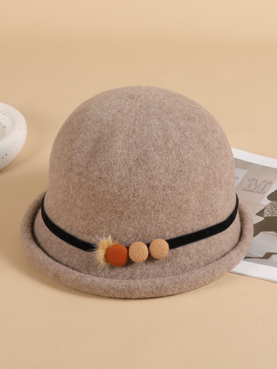 100% Woolen Fedora Hat - Khaki - View 1