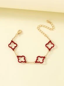 1pc Metal Geometric Heart Shaped Circle & Alphabet Design Punk Style Hollow Out Bracelet - Red - View 2