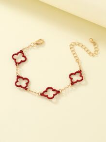 1pc Metal Geometric Heart Shaped Circle & Alphabet Design Punk Style Hollow Out Bracelet - Red - View 4