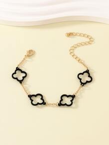 1pc Metallic Hollow Out Punk Gothic Heart Shaped Geometric Minimalist Bracelet - Black - View 2