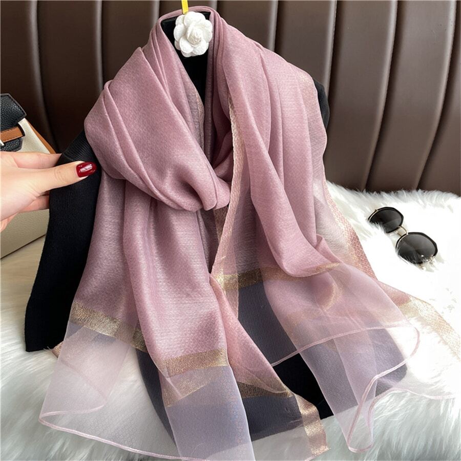 Của phụ nữ Màu thuần Vàng Ống xâu dây Trong suốt Khăn quàng cổ , Gầy Mùa hè Kem chống nắng Khăn trùm đầu , Khăn quàng cổ , Khăn choàng - Màu Lilac Tím - Xem 1