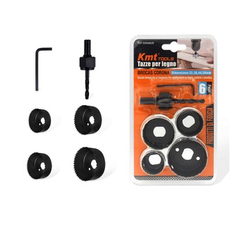 KMT Juego de 6 sierras perforadoras redondas, 1-1/4" a 2-1/8"(32-54 mm) de diámetro, broca cortadora de agujeros de profundidad de corte de 1 pulgada con mandril, para madera, plástico, tablero de PVC