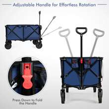 Goplus Folding Collapsible Wagon Utility Camping Cart W/Wheels & Adjustable Handle - Navy Blue - View 6