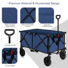 Goplus Folding Collapsible Wagon Utility Camping Cart W/Wheels & Adjustable Handle - Navy Blue - View 5