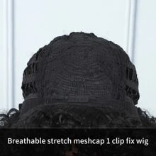 12英寸女士短卷發假髮帶瀏海,柔軟的非洲捲曲合成纖維耐高溫假髮,適合日常使用 - 黑色 - 查看 6