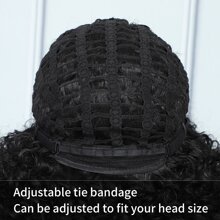 12英寸女士短卷發假髮帶瀏海,柔軟的非洲捲曲合成纖維耐高溫假髮,適合日常使用 - 黑色 - 查看 8