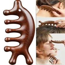 1 件檀香按摩梳，小海豚经络按摩梳，五齿木疗梳，返校，旅行度假必备，女士发饰 - 棕色 - 查看 1