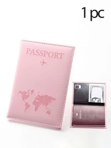 1 件哑光 PU 材料旅行护照套，带世界地图字母印刷和固定设计护照夹护照夹护照钱包护照包假期护照袋飞行护照袋返校男女旅行必需品旅行配件 - 粉色 - 查看 1
