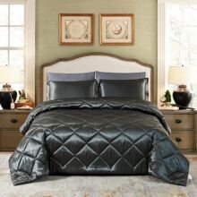 JML Luxury 8 Piece Comforter Set Silky Bed In A Bag Reversible Bedding Set Satin Comforter Queen King - Grey - View 2