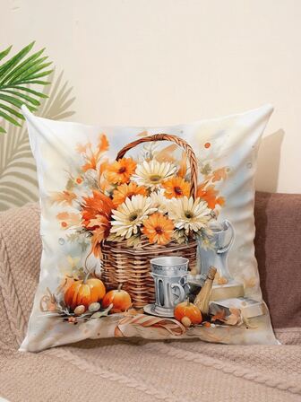 1入組秋天雛菊圖案枕套不附帶芯,柔軟方形滌綸面料裝飾靠墊套適用於臥室和客廳