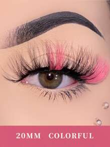 Pestañas de color rosa, 1 par de pestañas postizas coloridas y esponjosas de visón sintético de 20mm, pestañas postizas de colores para maquillaje de festivales - Rosa - Ver 1
