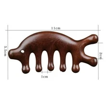 1 件檀香按摩梳，小海豚经络按摩梳，五齿木疗梳，返校，旅行度假必备，女士发饰 - 棕色 - 查看 5