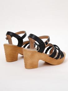 Giày sandal đế xuồng đế dày cho nữ, giày sandal La Mã đế dày chống thấm nước mùa hè mới, đế bện nhập khẩu, đế dày và mũi tròn, cỡ lớn - màu đen - Xem 3