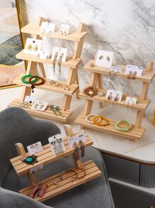 1pc Diy Solid Wood Multilayered Ladder Display Stand For Desktop Jewelry & Accessories Organizer - Yellow - View 8