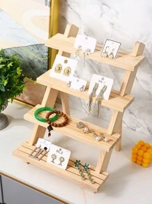 1pc Diy Solid Wood Multilayered Ladder Display Stand For Desktop Jewelry & Accessories Organizer - Yellow - View 5