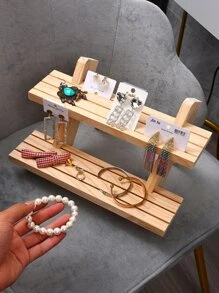 1pc Diy Solid Wood Multilayered Ladder Display Stand For Desktop Jewelry & Accessories Organizer - Yellow - View 9