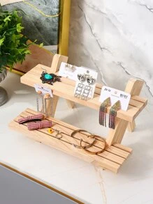 1pc Diy Solid Wood Multilayered Ladder Display Stand For Desktop Jewelry & Accessories Organizer - Yellow - View 7