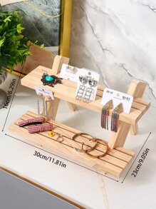 1pc Diy Solid Wood Multilayered Ladder Display Stand For Desktop Jewelry & Accessories Organizer - Yellow - View 2