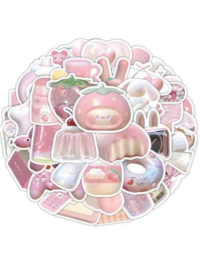 60 件可爱粉色女孩心形贴纸，用于装饰行李箱、卡通笔记本、手机壳或日记本装饰返校