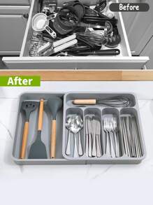 Expandable Cutlery Drawer Organizer,Adjustable Cutlery Tray,  Drawer Dividers Organizer for Silverware, Flatware Drawer Tray for Silverware, Serving Utensils, Multi-Purpose Storage for Kitchen, Office, Bathroom Supplies - Grey - View 4