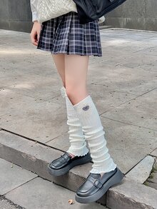 1pair Women's Long Knit Leg Warmer Thick And Warm Knitted Pile Leg Warmers For Autumn And Winter, Japanese School Style - White - View 7