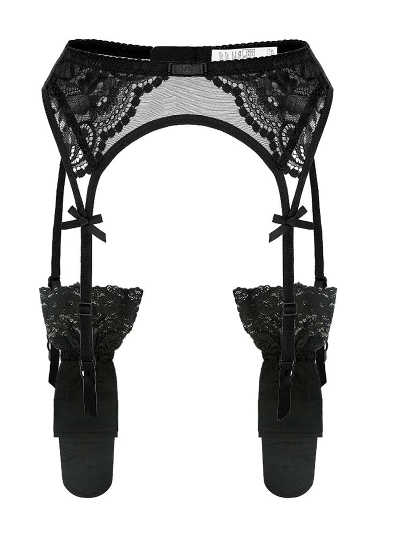 Women's Lace Garter Belt With Metal Clips And Sheer Stockings Set | SHEIN USA