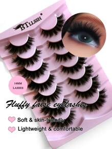 7 Pairs/Pack Thick Curly Fluffy Volume False Eyelashes Mink Lashes Cat-Eye Look Wispy Long 15mm 8D Volume Fake Eyelash Strips Foxy Eye Lifting Look Extension Full Eyelash Strip To Lengthen And Volumize The Outer Corner Of Your Eye - Black - View 6