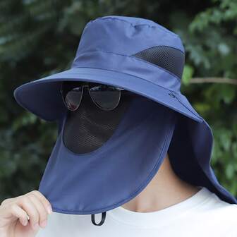 1 st. Solhatt För män , Enfärgad Anti-UV Andas Utomhus Mössa Med Nacke Klaff Och Insekt Avstötande , Lämplig För Vandring Och Fiske