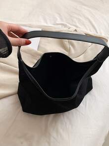 編織紋理質感流浪包女士夏天2023新款時尚托特包休閒大容量單肩包腋窩包 - 黑色 - 查看 3