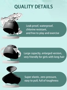 Black Silicone Swimming Cap - Black - View 7