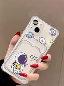 Cartoon Astronaut Clear Card Slot Phone Case,International Version, Not The Domestic Version - Multicolor - View 4