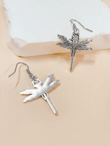 1對復古銀色昆蟲蜻蜓形搖擺耳環,中空蝴蝶翅膀設計,女性朋克風格,裝飾性禮物 - 銀色 - 查看 4
