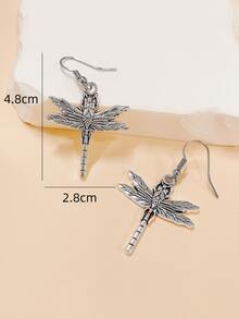 1對復古銀色昆蟲蜻蜓形搖擺耳環,中空蝴蝶翅膀設計,女性朋克風格,裝飾性禮物 - 銀色 - 查看 5