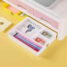 Plastic 4 Compartment Tabletop Organizer Box, Stackable For Cosmetics And Small Objects Storage - White - View 6