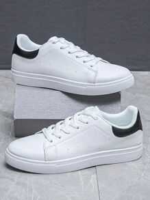 Men Two Tone Lace-up Front Skate Shoes - White - View 1