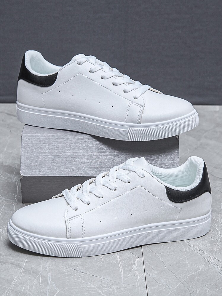 Men Two Tone Lace-up Front Skate Shoes - White - View 1