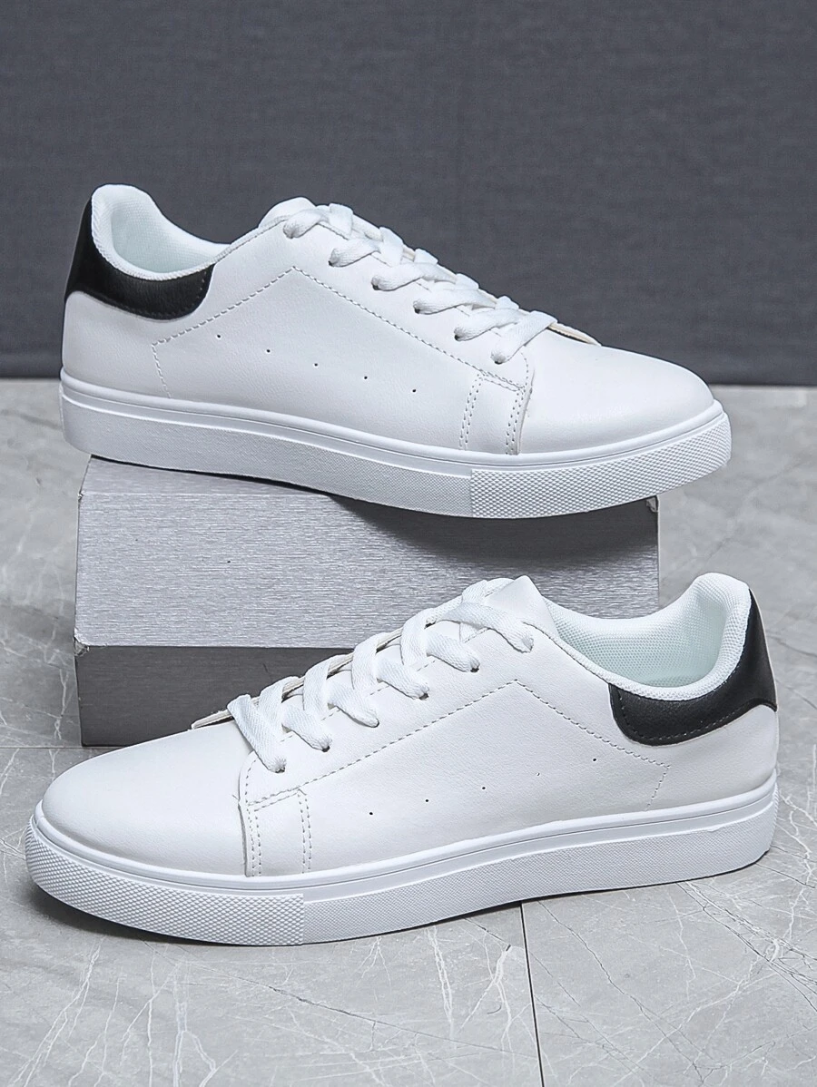 Men Two Tone Lace-up Front Skate Shoes - White - View 1