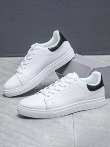 Men Two Tone Lace-up Front Skate Shoes - White - View 5