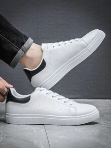 Men Two Tone Lace-up Front Skate Shoes - White - View 2