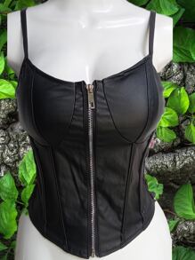 Corset Negro Vinil con Varilla a los Constados - Negro - Ver 3