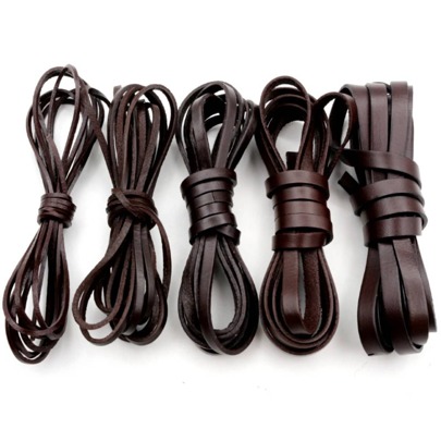 2 Meters Brown Genuine Cow Leather Flat Strand Thong Cord DIY Bracelet Rope String For Jewelry Making Accessories