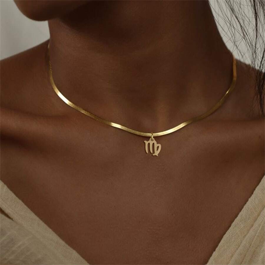 New Classic Zodiac Necklace Women Herringbone Chain Necklace For Women - Yellow Gold - View 1