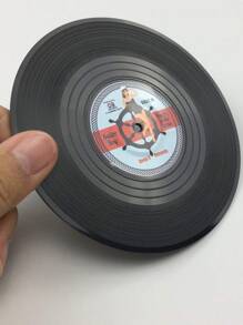 6 件套饮料杯垫，彩色复古唱片形状杯垫，带有有趣的标签，可保护桌面和家具 - 黑色 - 查看 6