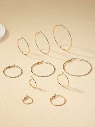 10 st/set minimalistiska europeiska och amerikanska stil metall släta runda ringörhängen