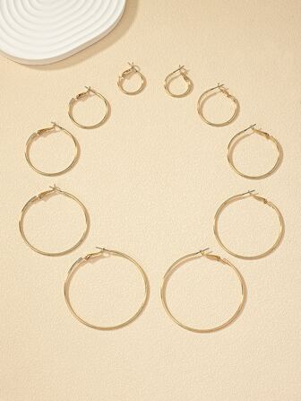 10 st/set minimalistiska europeiska och amerikanska stil metall släta runda ringörhängen